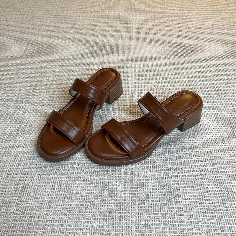 Sheepskin Version~ Retro Thick Heel with Cool Slippers Women's Summer Soft Soles Are Not Tired Feet Slippers Beach Sandals Women