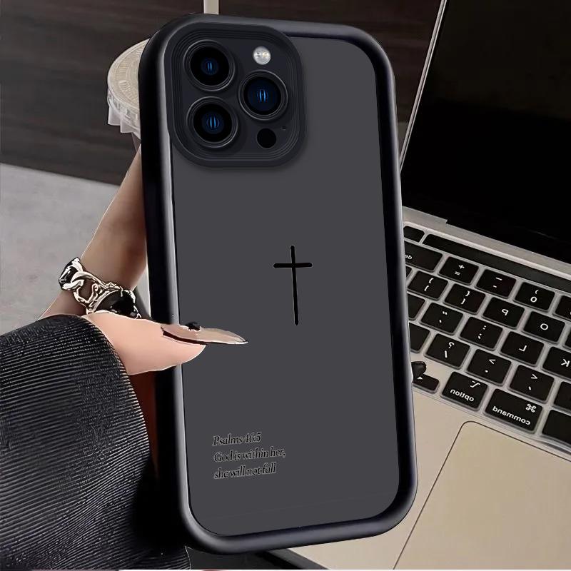 Простой христианский крест Чехол для Библии для iPhone 17 Air 16 E 15 14 Plus 13 12 Mini 11 Pro Max Ударопрочный Силиконовый Пылезащитный Чехол