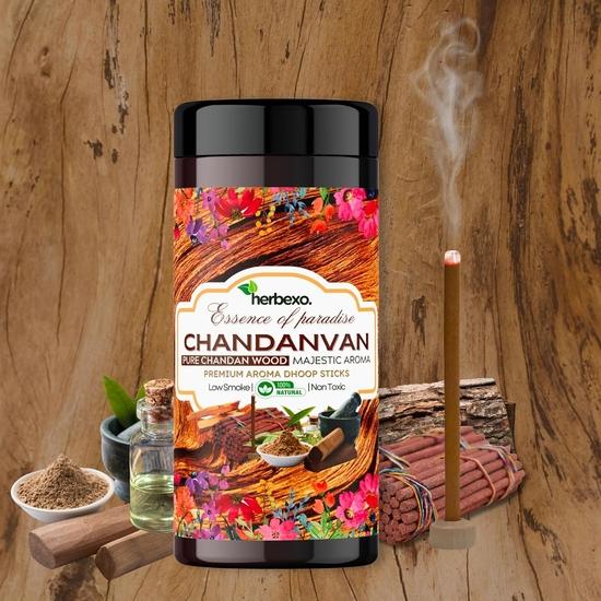Herbexo Чистый Сандал (Чандан) Attar Dhoop Sticks | Стойкие величественные ароматы Ittar | 100% натуральный, без древесного угля