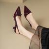 Burgundy Pointed Patent Leather Medium Heel Bag Head Sandals Women's 2025 Summer New Retro Style Thin Heel Empty Single Shoes