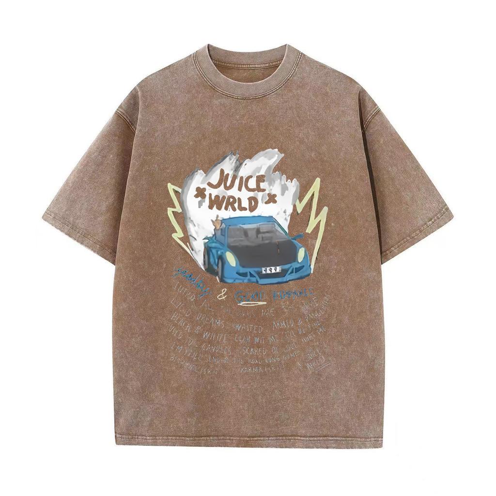 Ретро стираная винтажная футболка мужская и женская рэперская футболка Juice Wrld с капюшоном ретро стираная винтажная футболка