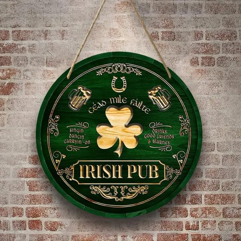 Изысканный деревянный знак «Счастливый клевер» — высококачественная круглая табличка в виде венка для подвешивания, состаренная винтажная отделка, универсальный декор для дома, комнаты, ресторана