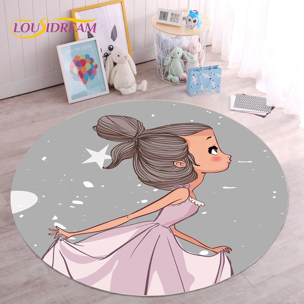 Милый ковер с балериной, феей, единорогом, мультяшный, круглый, для гостиной, спальни, детской комнаты, декор, коврик для питомцев, нескользящий