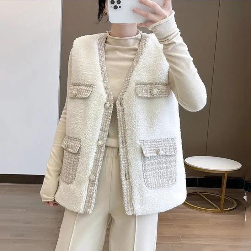 Темпераментный женский стильный плюшевый жилет с овечкой, осенне-зимний новый твидовый жилет с вышивкой, женский жилет