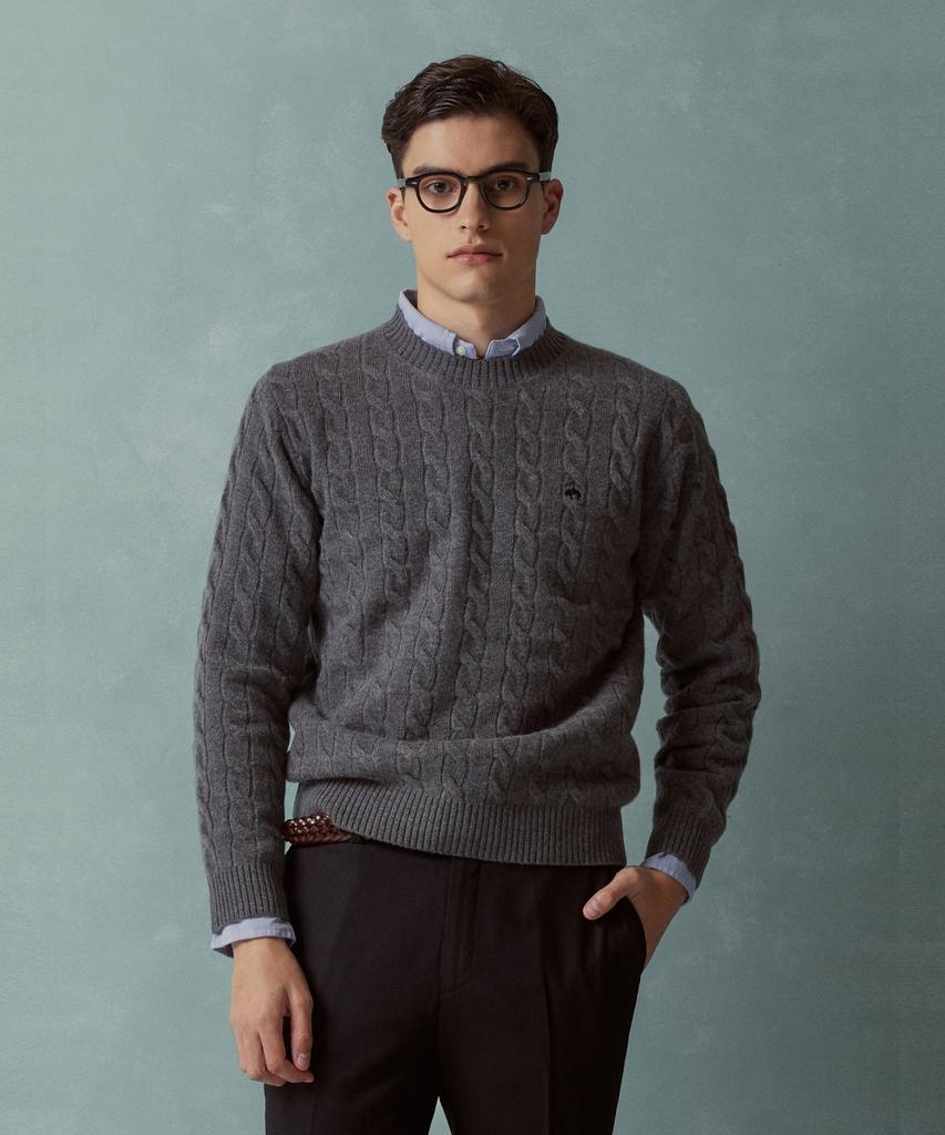 Шерстяной свитер с косами BROOKS BROTHERS (серый) (Bbwrmbf401)