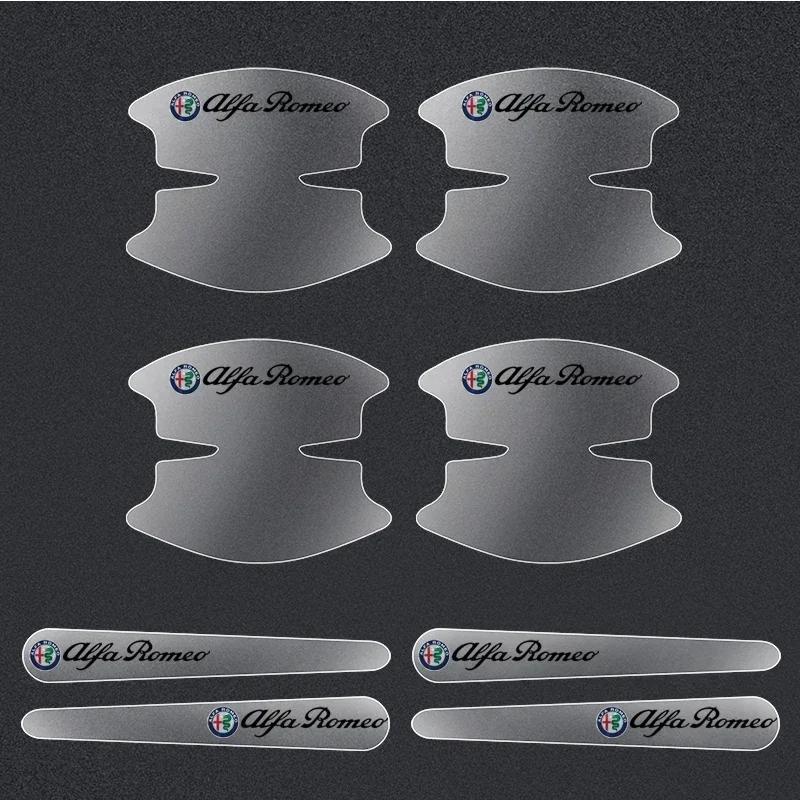 8Pcs Car Door Bowl Handle Protective Sticker Anti-collision Strip For Alfa Romeo 159 Giulietta Giulia 147 Mito 156 166 Stelvio