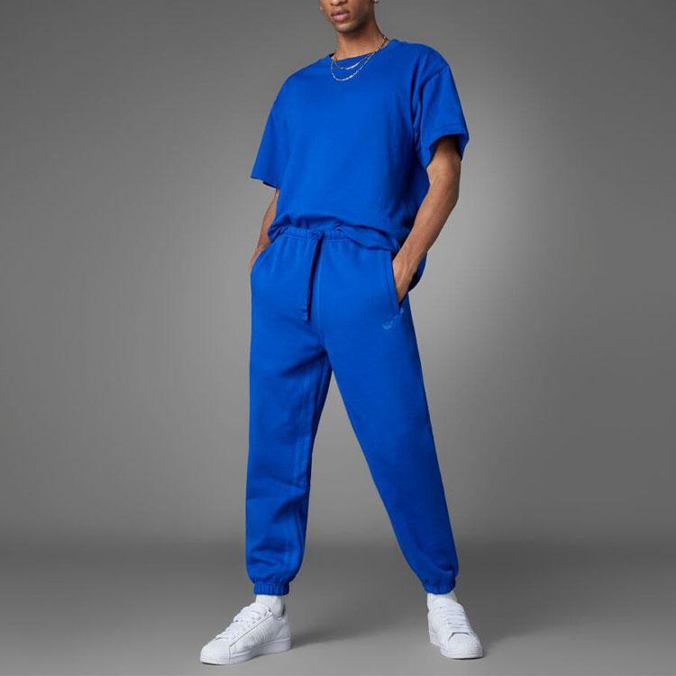 Adidas Оригинальные трилистники, синяя версия, однотонные полосатые брюки с логотипом и шнурком, повседневные мужские брюки для бега, мужские штаны HM6491