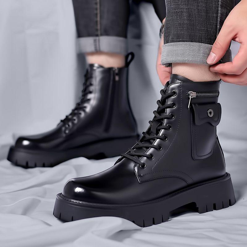 High Quality Men White Boots 2024 Fashion Zip Design Men's Leather Boot Anti-slip Lace-up Man Platform Boots Botas Para Hombre