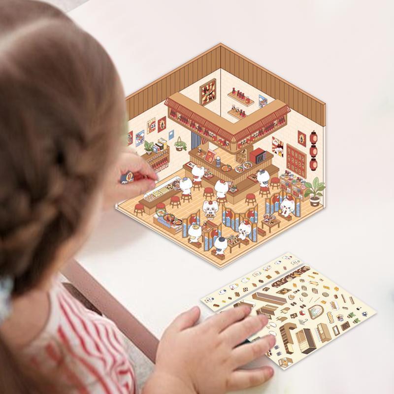 Miniature House Stickers 3D Effect Cartoon Scene Stickers kit 1 Scene 2 Stickers for Party Gift Make Kids Own House Stickers