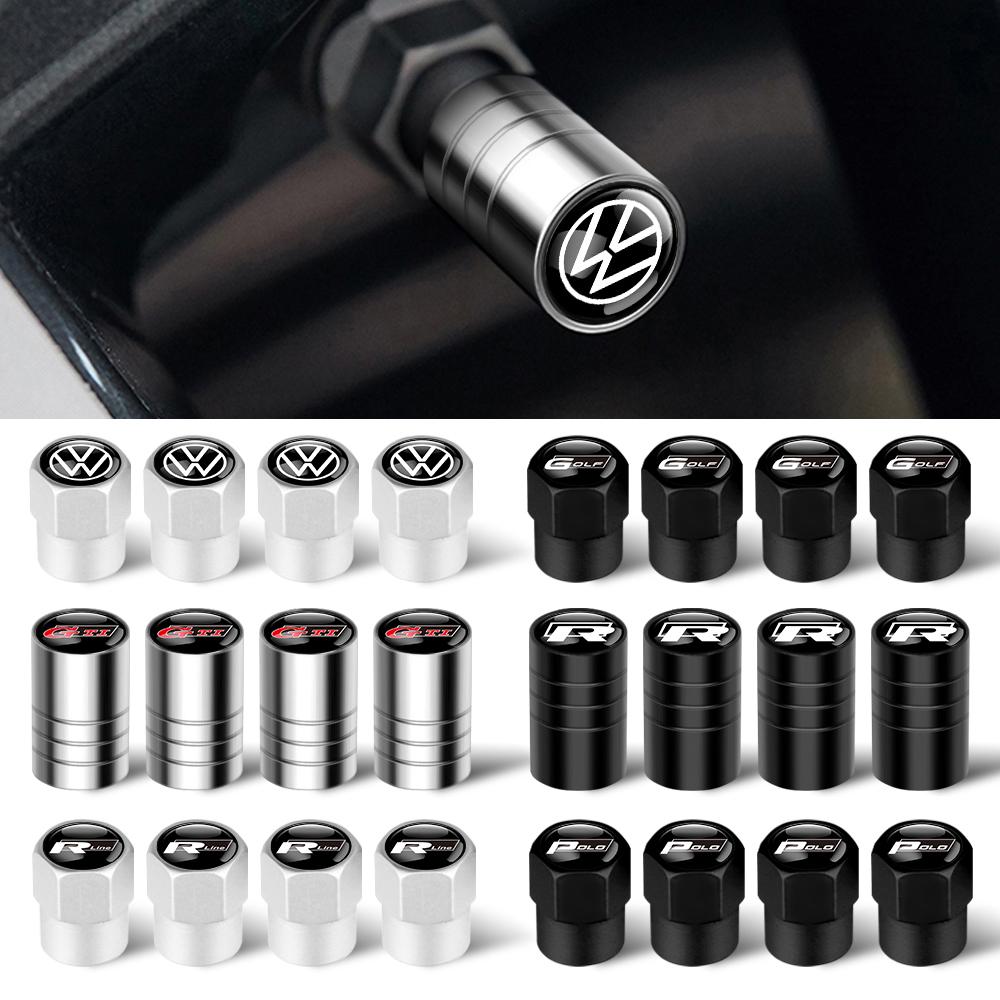 CAT1 Volkswagen Golf Rline Polo GTI R Badge 4Pcs Metal Car Wheel Tire Valve Caps Cover Accessories for VW Jetta Touareg CC Passat MK7