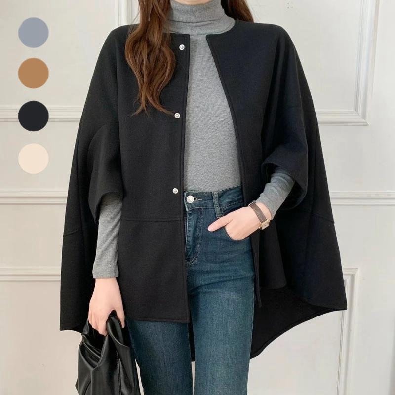 Medium And Long Cardigan Crew Neck Plaid Jacket Cape Women'S Autumn And Winter New Fashion Trend Coat Women