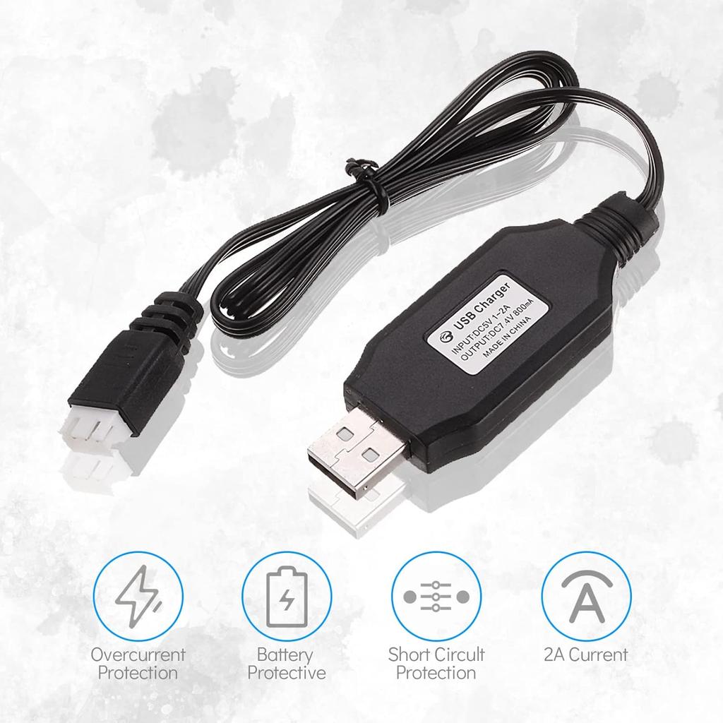 2 шт. USB-кабель для зарядки 7,4 В для дрона – Совместим с SYMA X8C X8G Hubsan H501S – Для липо-аккумуляторов, черный