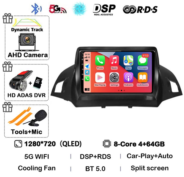 Android 14 Carplay Auto для Ford Kuga Escape 2013 2014 2015 2016 Автомобильный радиоприемник Мультимедиа Видеоплеер GPS Стерео 4G WIFI Головное устройство