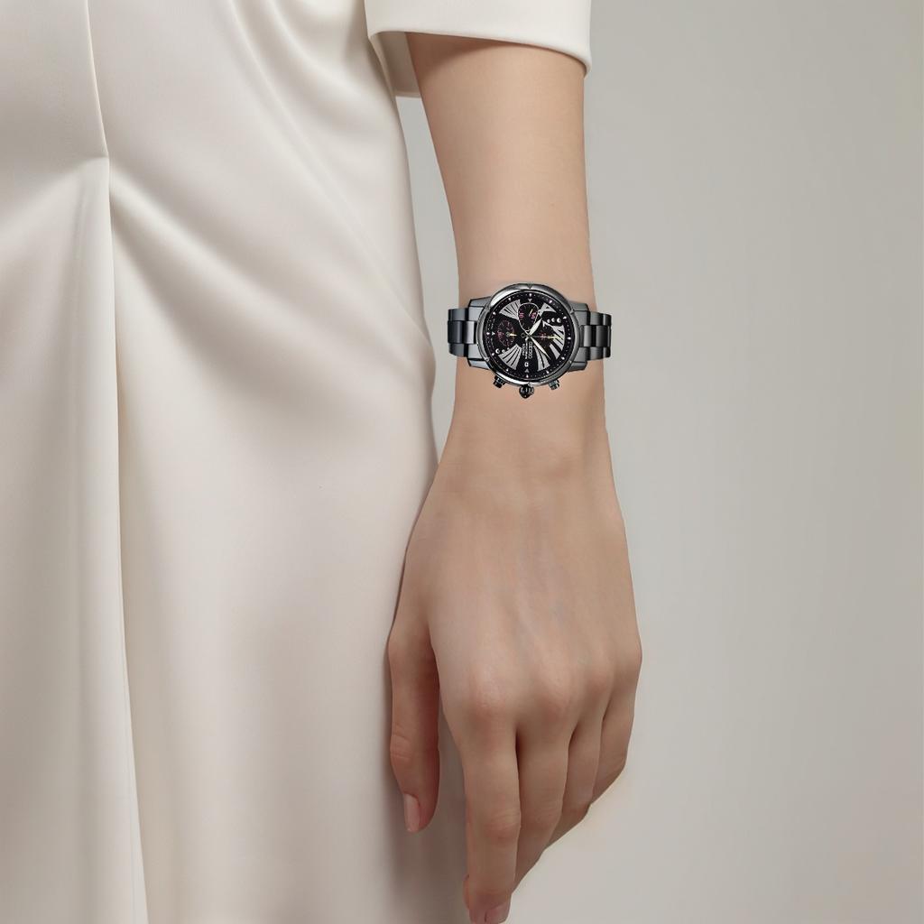 Seiko Водонепроницаемые 100 м Кварцевый механизм Нержавеющая сталь С ионным покрытием Часы 37,2 мм Черный циферблат Женские часы SNDY07P1