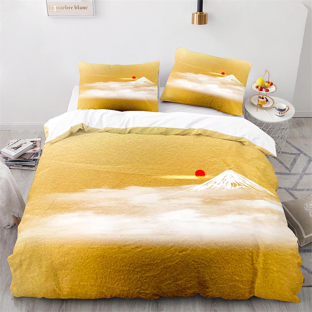 Комплект постельного белья в японском стиле Ukiyo-e из полиэстера с изображением цветущей вишни и снежных гор, пододеяльник King Queen Full Size