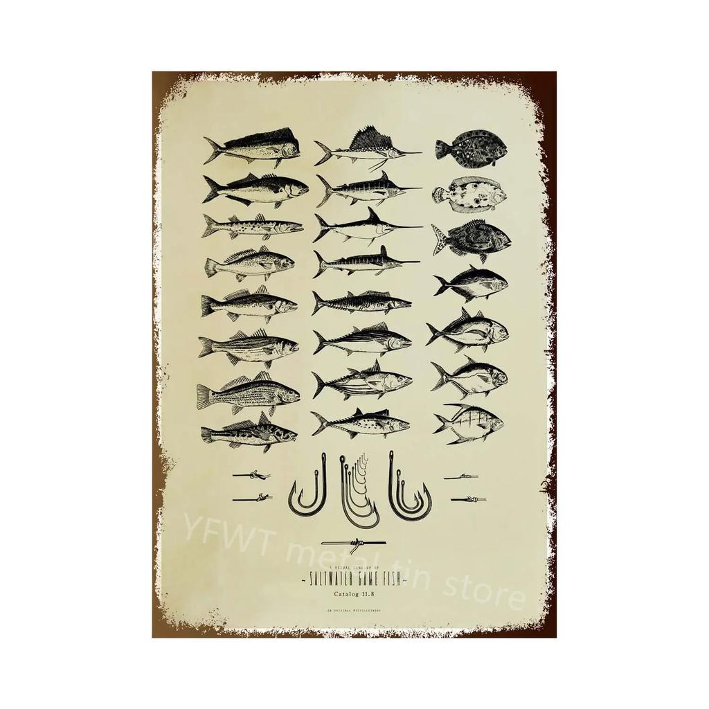 Fishing Rules Metal Tin Sign Fishing Sign Vintage Metal Plate for Wall Poster Farm Art Decoration Retro Stickers Plaques