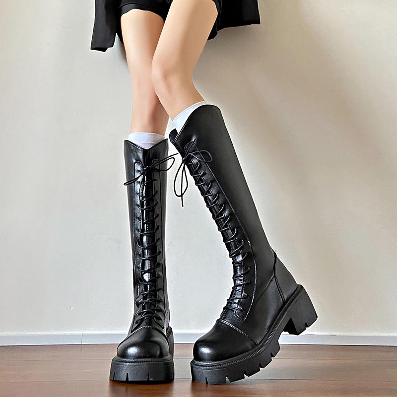 Новые женские утягивающие длинные сапоги, модные туфли на шнуровке, осенне-зимние женские элегантные рыцарские сапоги до колена
