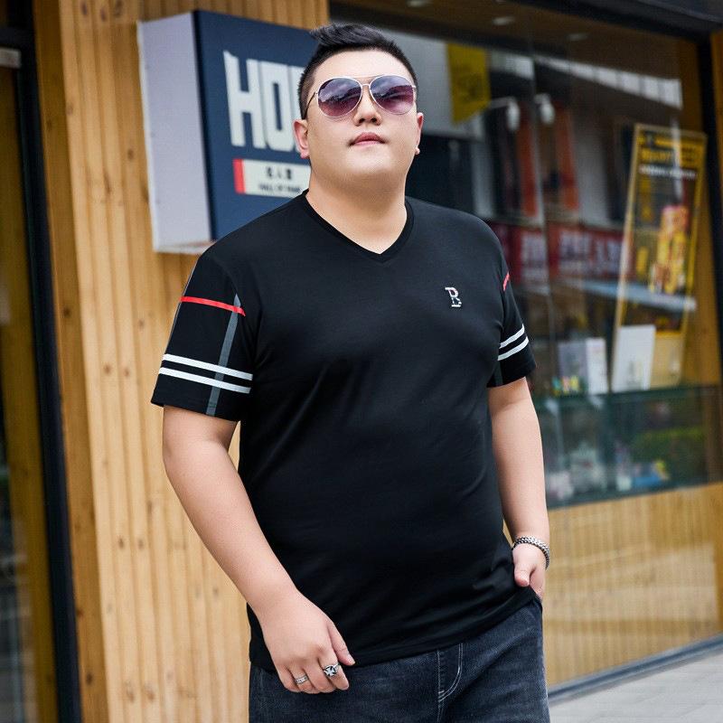 Мужская футболка больших размеров с v-образным вырезом и короткими рукавами Fat People, хлопковая эластичная рубашка из ледяной ткани, топы