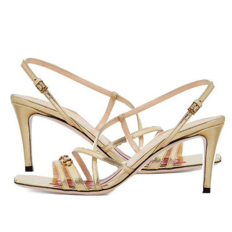 Gucci Женские сандалии на одной лямке, золотые, 695214 B8B00 8053