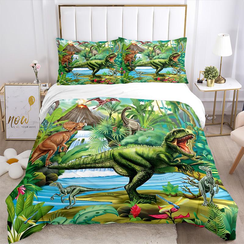 Dinosaur World Adventure Print 3Pcs Bedding Setduvet Cover With 2 Bedropillowcase Home Birthday Gift