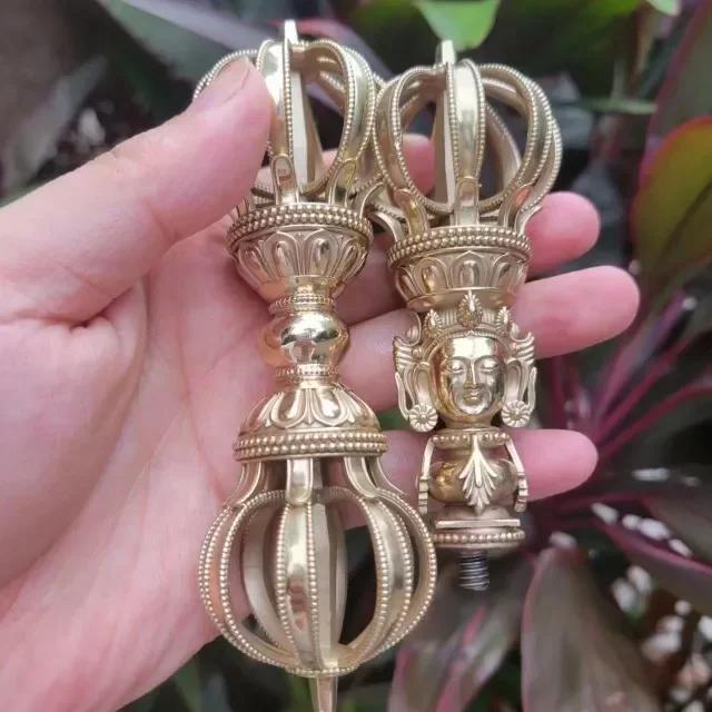1PCS Craftsmanship Tibetan White Copper Diamond Bell and Pestle Precision Nine Leg Bell Feng Shui Ornament