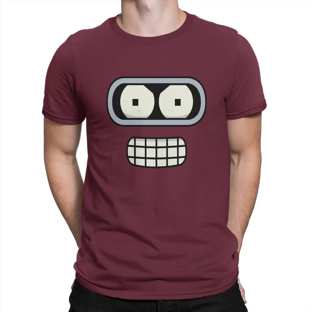 Bender's Face T-Shirts Men F-Futurama Leisure Pure Cotton Tees Crewneck Short Sleeve T Shirt Birthday Present Tops