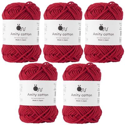 Пряжа Amity Cotton Wool Extra 30г Сделано из 8 красной пряжи, толстая, (приблизительно. 36м), 100% хлопок, Япония, набор из 5 мотков,