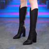 Модные черные кожаные элегантные сапоги на каблуке с острым носком для женщин, осенне-зимние, шикарные дизайнерские роскошные Y2k сапоги с высоким голенищем до колена для женщин
