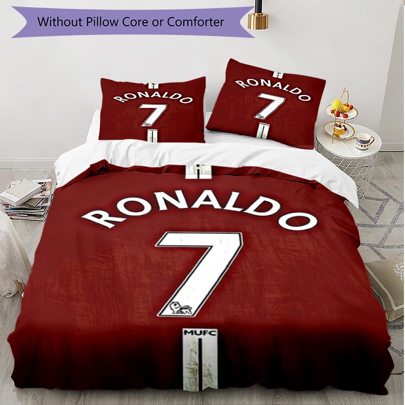 3pcs Duvet Cover Set (1*Duvet Cover + 2*Pillowcase, Without Core), football star Print Soft All‑Season Bedding Set, Home Bedroom Decor Gift