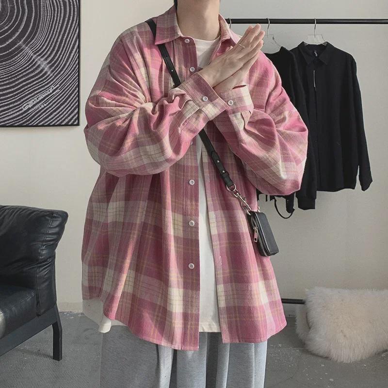 Мужская летняя рубашка из шелка Ice Silk с длинными рукавами в клетку — модный свободный топ с защитой от солнца для пар