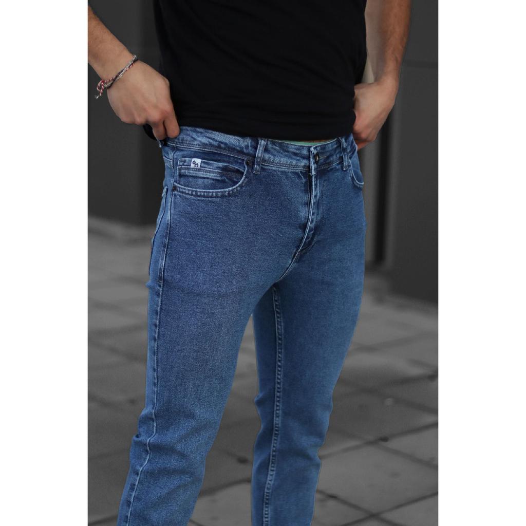 Мужские синие зауженные джинсы