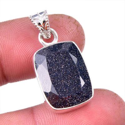 Подвеска из натурального голубого солнечного камня из стерлингового серебра 925 пробы 1,25 дюйма m1K75