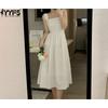 Women's Fashion Summer Spring Solid Color Print Sleeveless Square Collar High Waist Casual Dresses