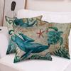 Marine Life Turtle Seahorse Whale Octopus Cushion Cover Pillow Cover Retro Linen Fabric 45x45cm