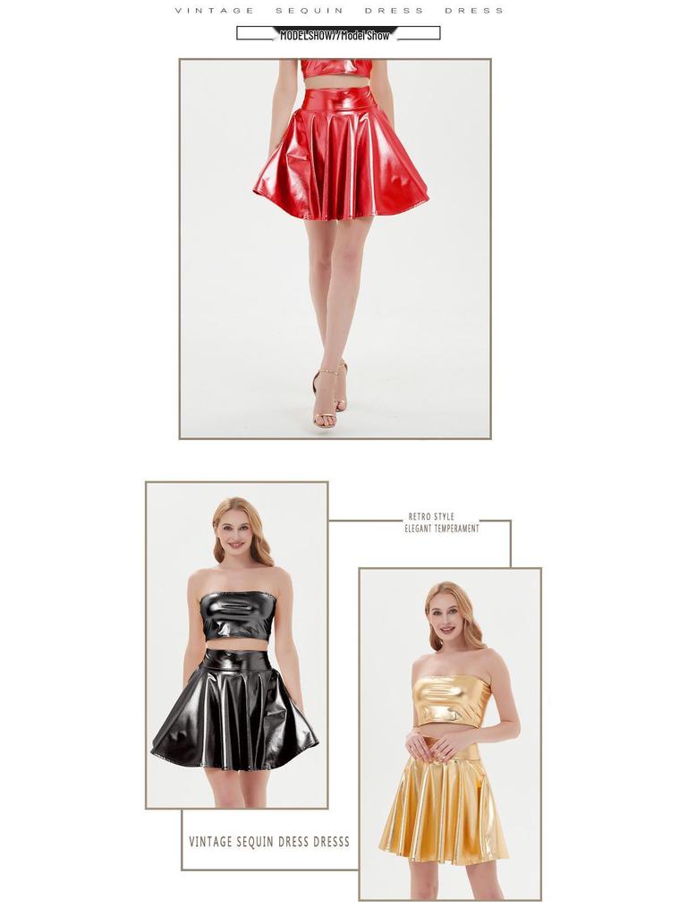 Женская металлическая плиссированная юбка для клубных выступлений