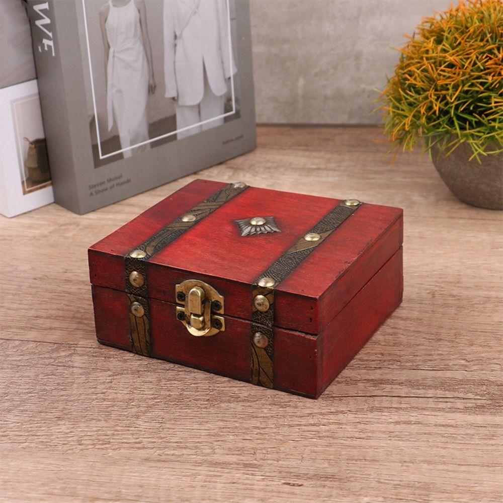 Роскошный деревянный сундук для сокровищ в античном стиле с замком, ящик для хранения, большая емкость, кольцо