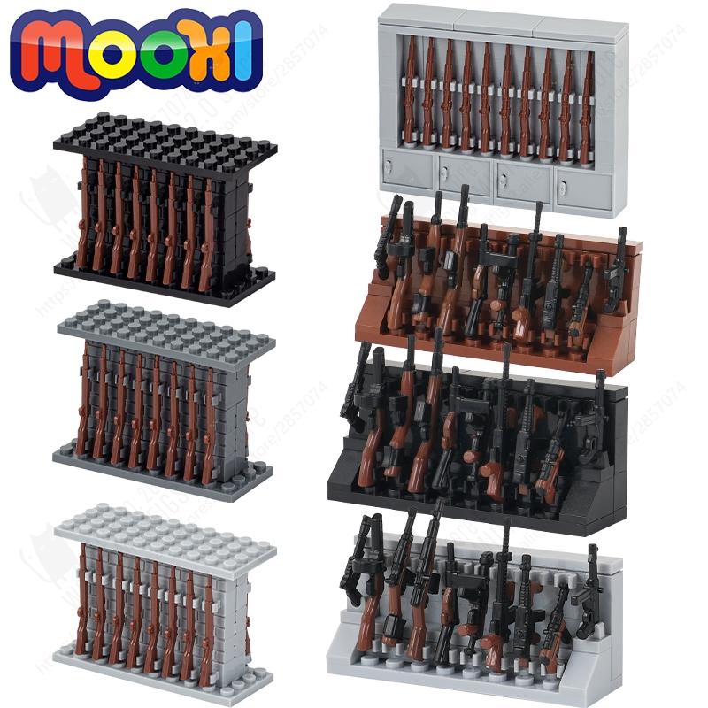 MOOXI Серия «Вторая мировая война» Стойка для оружия Модель коллекции оружия Кирпичики MOC Сделай сам Собранные строительные блоки Игрушки для мальчика Подарки на день рождения