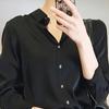 Женская рубашка с лацканами, длинный рукав, блестящая ткань, официальная рубашка, застежка на пуговицы, однотонная гладкая деловая рубашка для свиданий