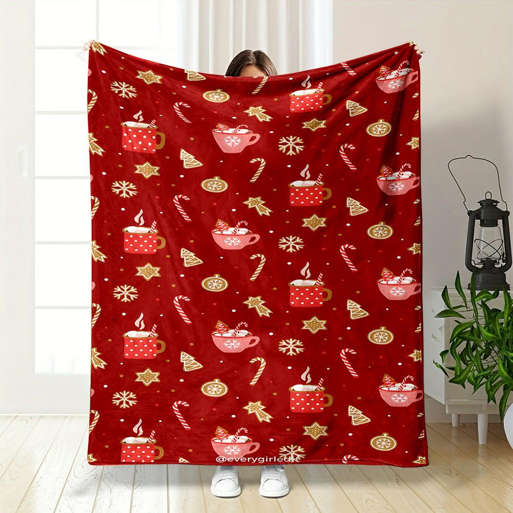 Holiday Treats Pattern on Red Background Patterned flannel blanket perfect for the bedroom living room, sofa, or a little nap