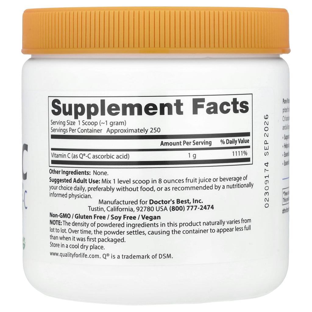 Doctor's Best Порошок чистого витамина C с Q®-C, 8,8 унции (250 г)
