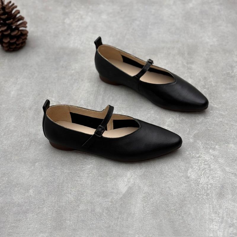 Johnature Женские туфли на плоской подошве из натуральной кожи с острым носком, простые универсальные туфли с ремешком и пряжкой, на мягкой подошве