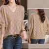 Женский пуловер допаминового цвета размера плюс с V-образным вырезом, свободный, открывающий ключицы, высококачественный вязаный топ с ажурной вязкой для осени и лета