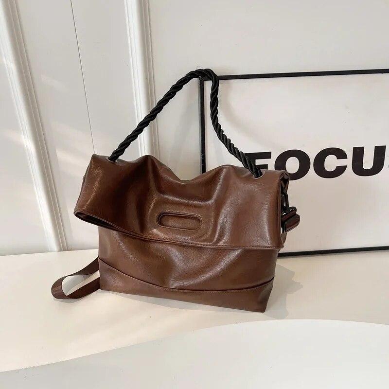 Дизайнерские большие сумки через плечо из искусственной кожи с веревочной ручкой для женщин, весна 2024 года, дизайнерская женская сумка на плечо, сумки