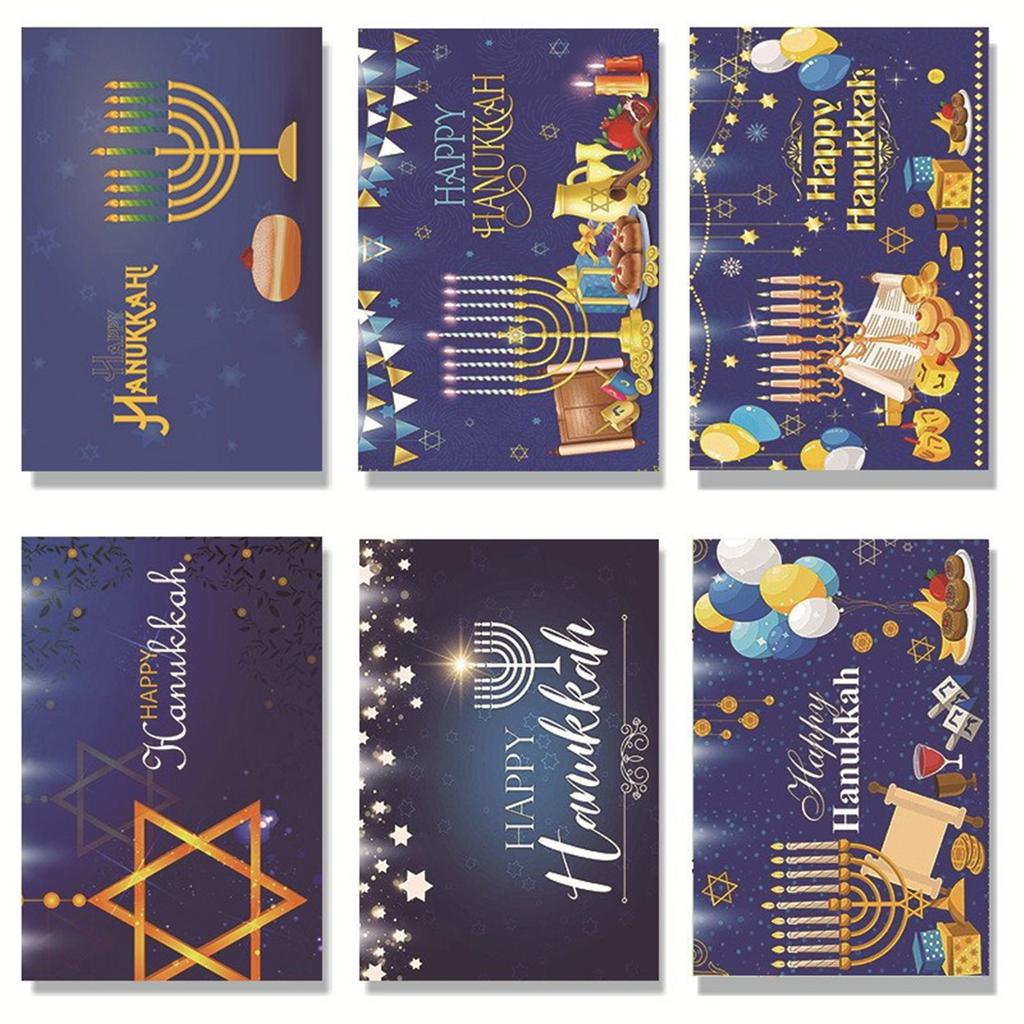 5Set Hanukkah Greeting Cards with Envelopes Assorted Religious Holiday Boxed Cards with Foil and Glitter