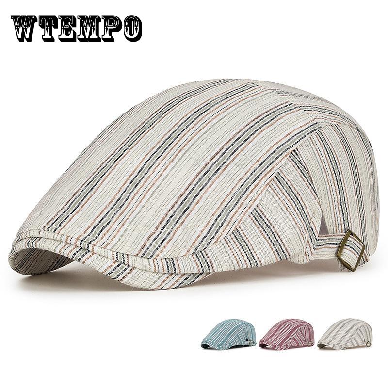 Retro Striped Beret Female British Retro Duck Tongue Forward Hat Men's Literary Young Painter Hat Stripe Lattice Berets Hats