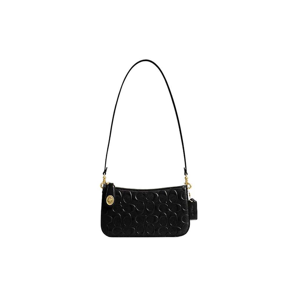 Coach Penn 21 Solid Color Embossed Letter Hardware Zipper Closure Leather Underarm Handheld Shoulder Bag Small Women Bags Black CM552-B4BK