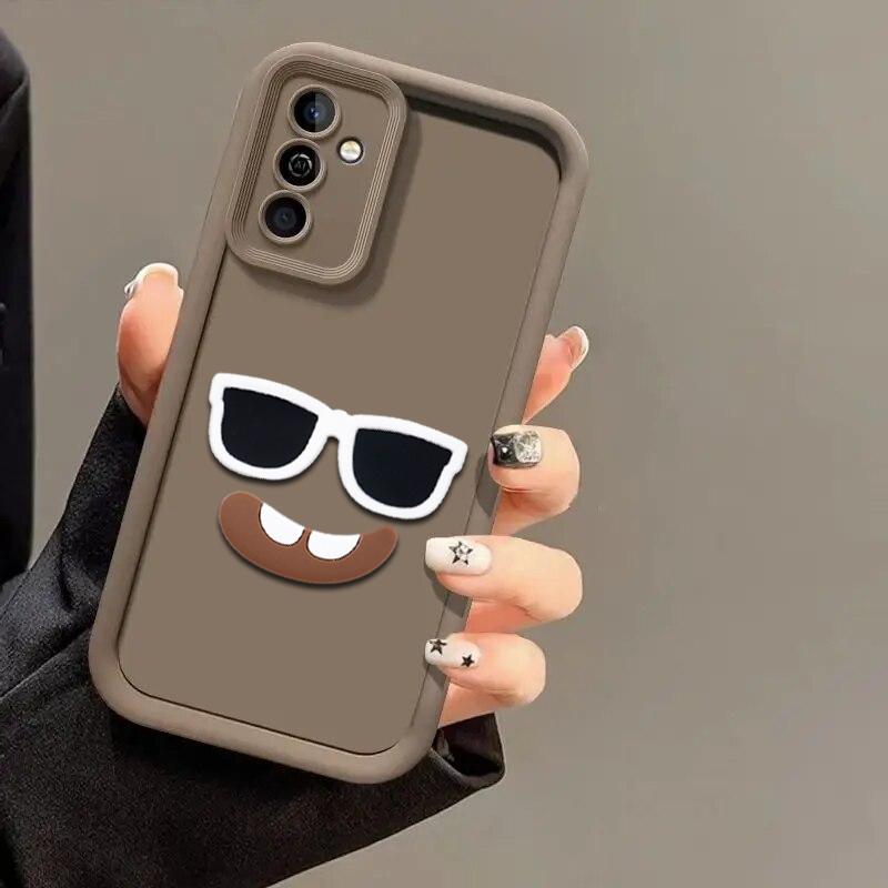 Cute 3D Glass Smile Phone Case for Samsung Galaxy A17 A07 A56 A36 A26 A54 A34 A55 A04 A05S A05 A51 A71 S25 S24 Ultra S23 FE Cartoon Cover