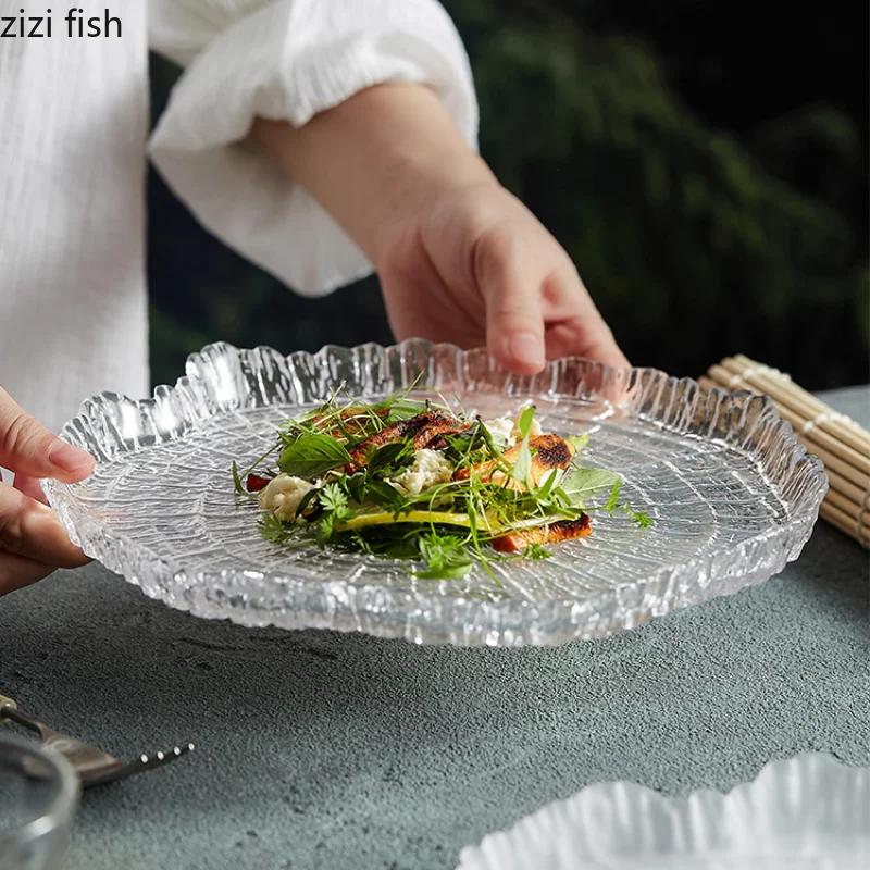 Стеклянная тарелка «Годовое кольцо» Декоративная обеденная тарелка Фруктовая тарелка Салатница Тарелки с блюдами западной кухни Десертная чаша Суши-блюдо Тарелки для сашими