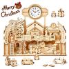 Ury 3D Wooden Puzzle Christmas Factory Table Clock Countdown Calendar Retro Toy for Kids Adults DIY Model Kit Decoration Gifts