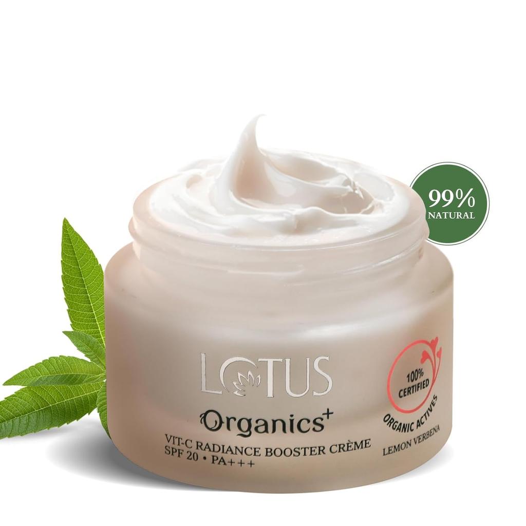 Крем для лица Lotus Organics+ с витамином С для сияния | 100% сертифицированная органическая лимонная вербена | Стимулирует выработку коллагена и глубоко увлажняет | SPF 20 PA+++